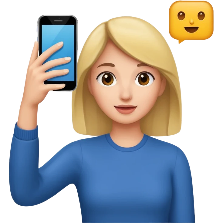  woman holding her phone having selfie emoji