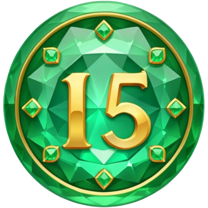 A round emerald sign for a paid subscription and level 5 jewels with the number emoji