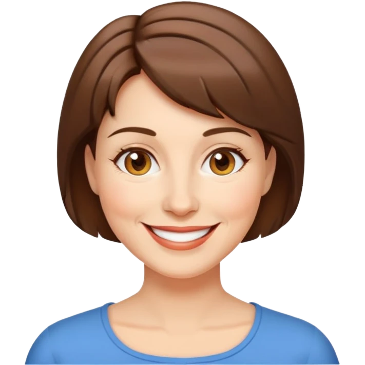 người phụ nữ tuổi, da trắng, tóc ngắn màu nâu, mặt cười tươi vui vẻ emoji