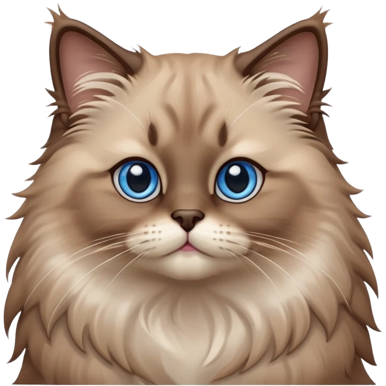 cinematic-adorable-fluffy-brown-ragdoll-cat-portrait-emoji,-head-tilted-cutely-with-big,-sparkling-blue-eyes,-soft-brown-seal-colored-fur-with-darker-points-on-the-ears,-face,-and-paws,-simplified-yet-irresistibly-adorable-features, emoji