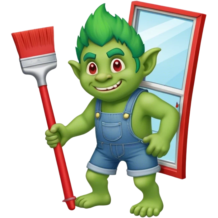 Troll wearing jorts cleaning a window using red squeegee emoji