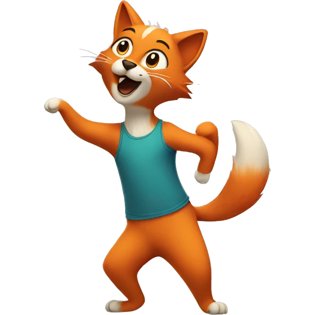 a cat dancing with a fox emoji