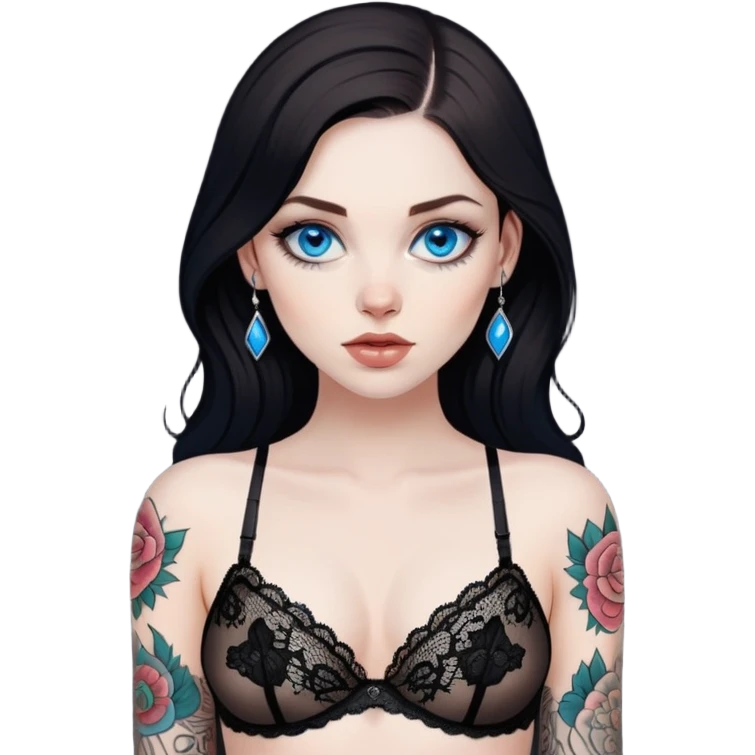 Brunette tattooed woman with blue eyes in lingerie  emoji