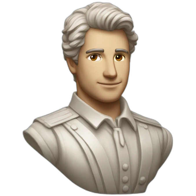 Grande estátua de um Homem branco romano sem roupa. Há destaque para sua v-line na cintura e seu bico do peito enorme. emoji