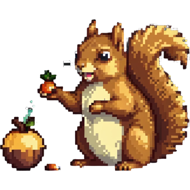 Hungry squirrel with drool, staring at acorn emoji