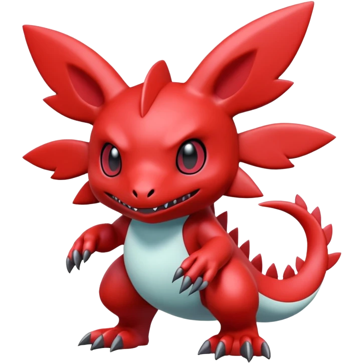 A 3D CGI model of a red-colored edgy kawaii Fakémon-Pokémon-Digimon-creature (full body) emoji