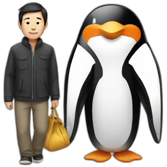 a penguin and an Asian man emoji