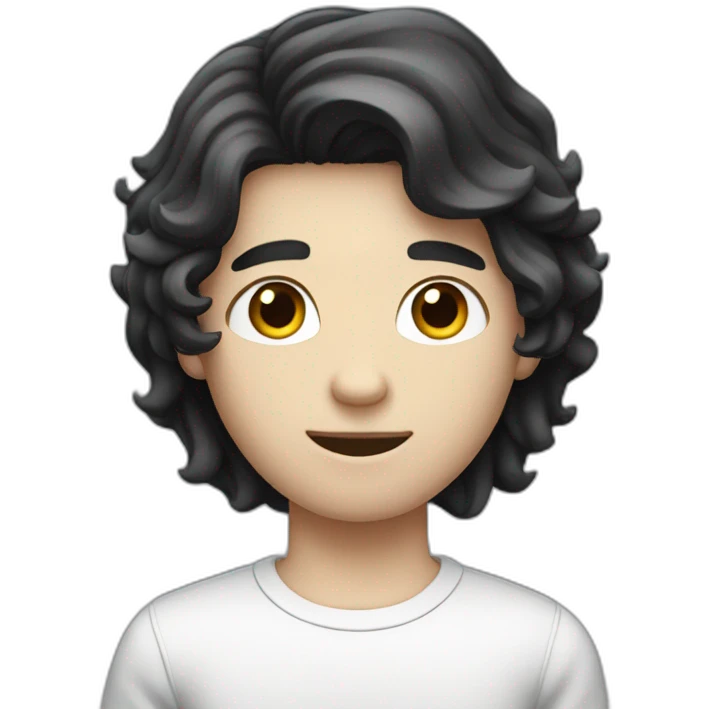 A white-skinned young man holding a computer with black hair emoji