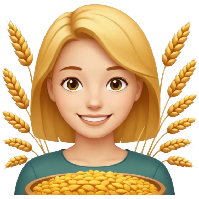 women happy satisfied with minimal wheat flying arround emoji