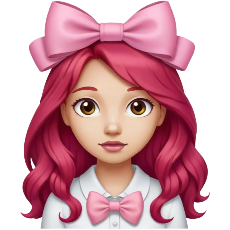 Long red hair girl with pink bow emoji