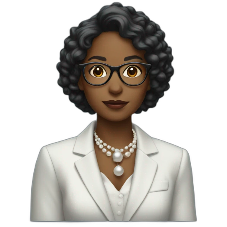 blue blazer, black woman, glasses, pearl necklace emoji