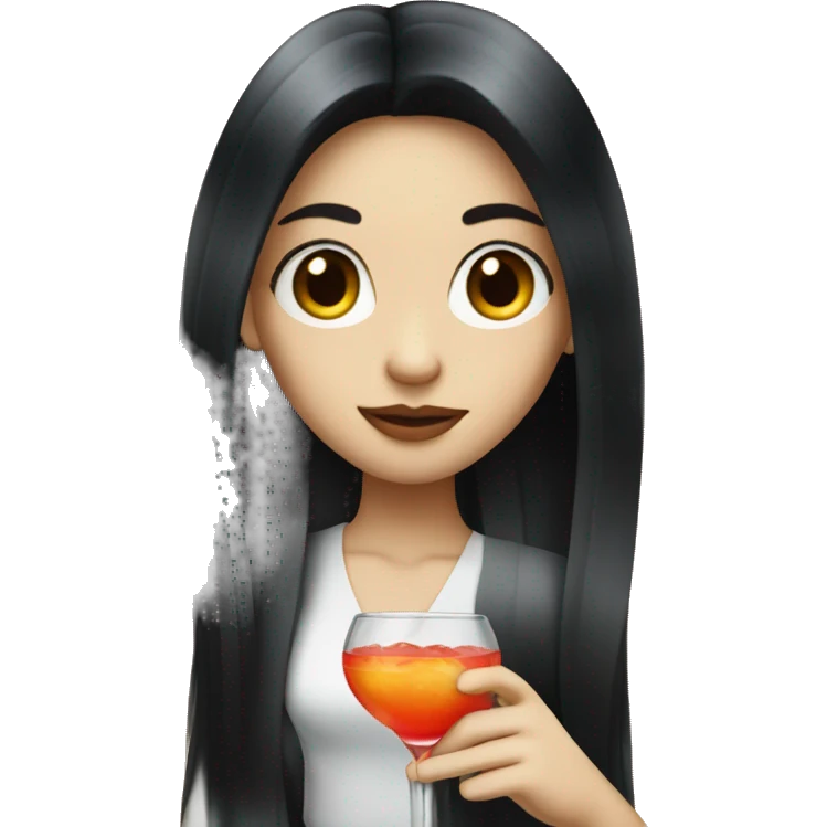 Pale girl with long black hair drinking cocktail emoji