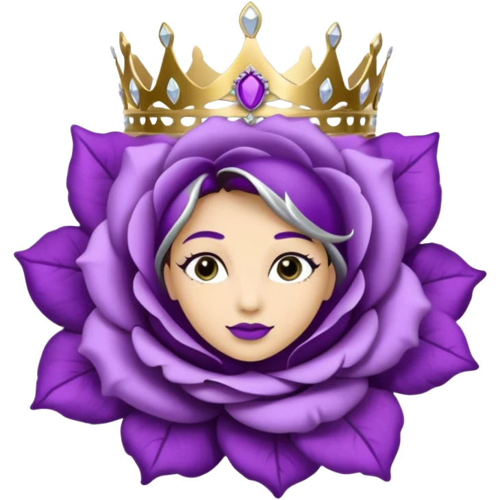 Purple rose flower, silver circle plaque with silver tiara emoji