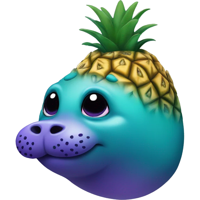 teal seal that is teal with a purple pineapple that is purple on its head emoji
