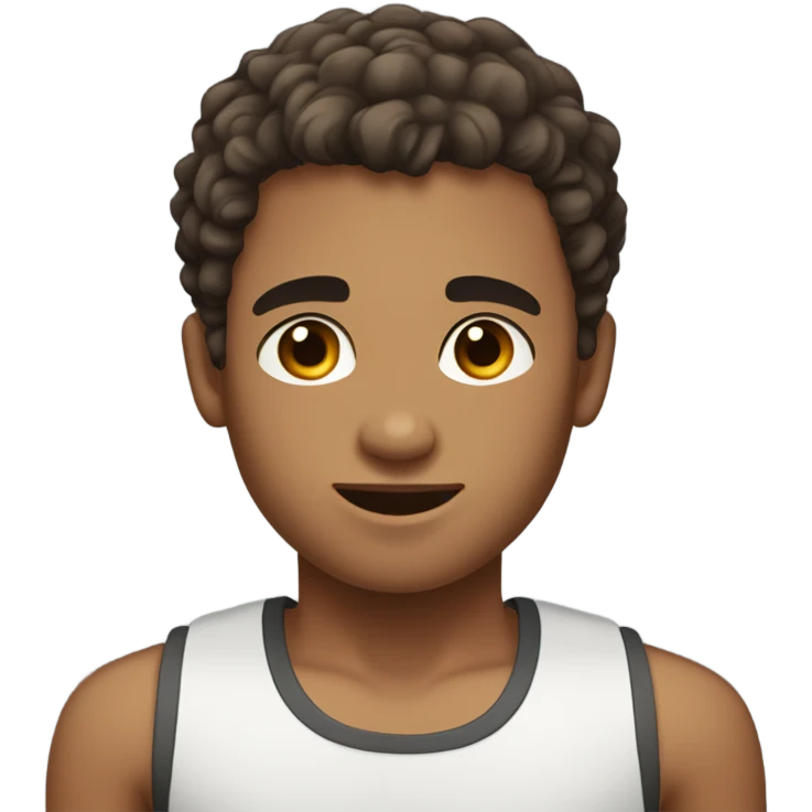 Boy with shaved hair on the sides and curly hair on top, dark brown eyes, wearing tank top emoji
