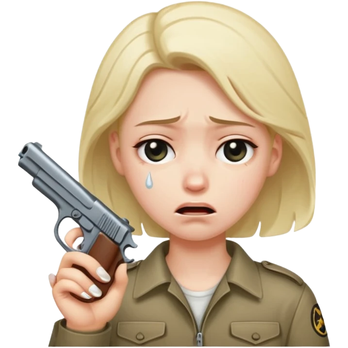 sad face with a gun pointed to its head emoji