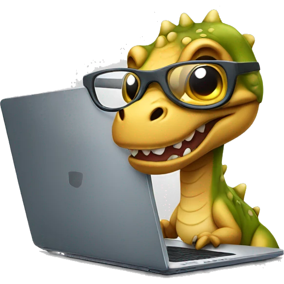 a dino with glasses and laptop emoji