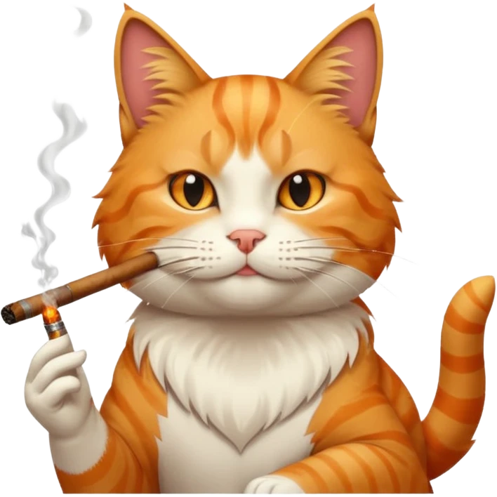 fluffy white and orange cat smoking a cigar emoji