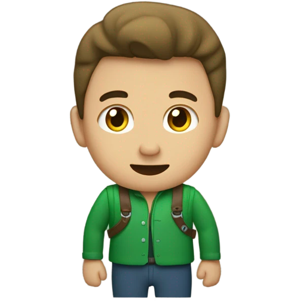 un hombre joven con chaleco verde con pulgar arriba emoji