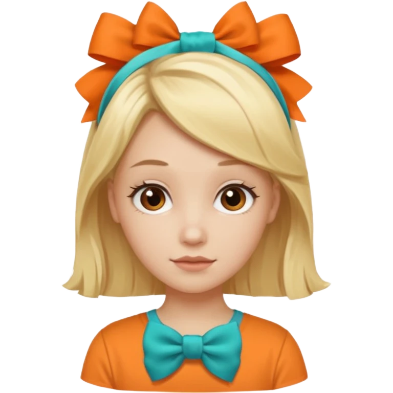 blond girl with orange shirt and  teal bow in hair emoji