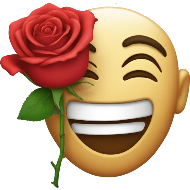 Wink emoji with a rose in his mouth emoji