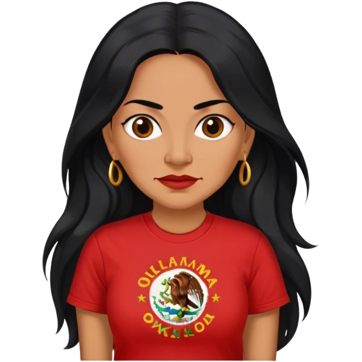 Realistic 50 year old Mexican woman long hair in a red “OKLAHOMA” t-shirt emoji