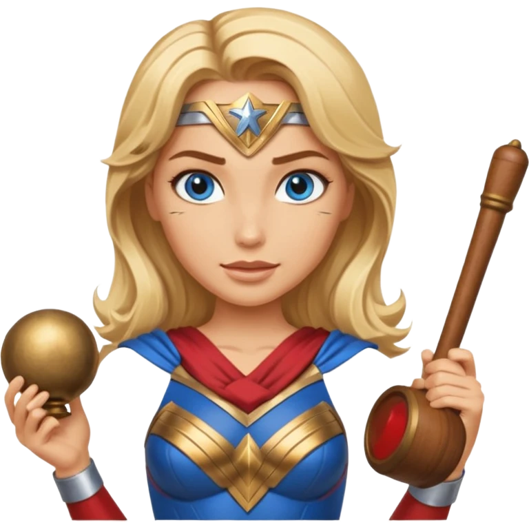 Blonde blue eyes Wonder Woman holding bell and baton emoji