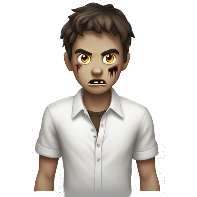 boy zombie teen with scared expression and dark brown hair medium and white slim shirt emoji