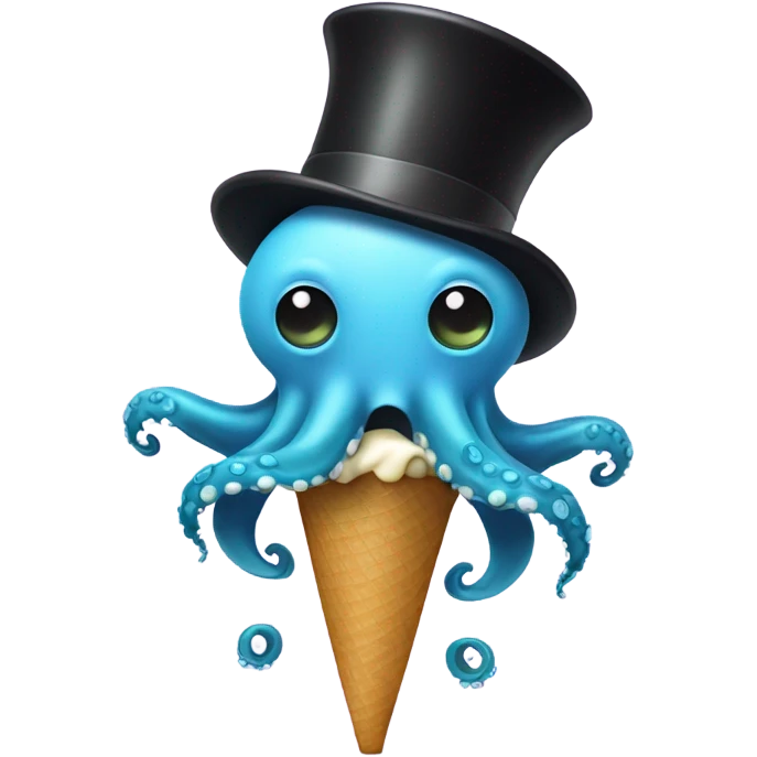 Octopus wearing top hat holding ice cream emoji