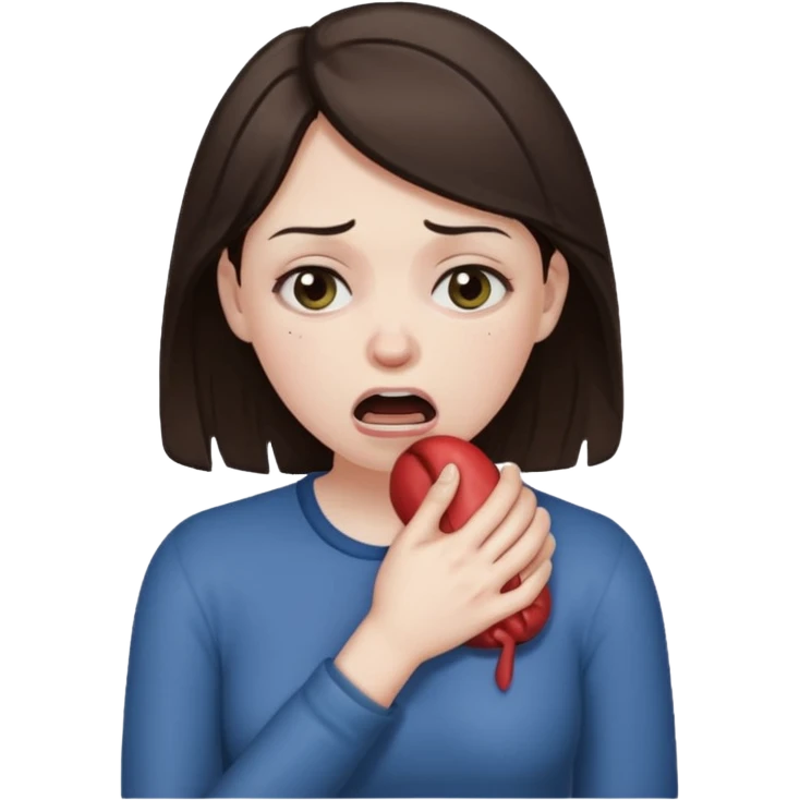 a brunette woman choking herself emoji