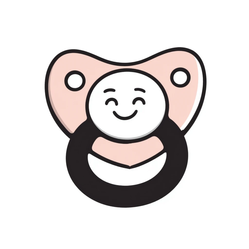 a baby pacifier with a ring and shield, in pastel colors dd9fb0, ffc6d3, a3bfc9, c4bee2, f1b091, detailed hand-drawn doodle style emoji