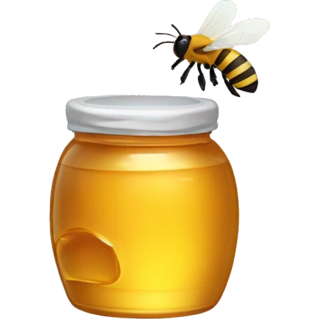 A jar of honey with a plain bottle and a honey bee emoji