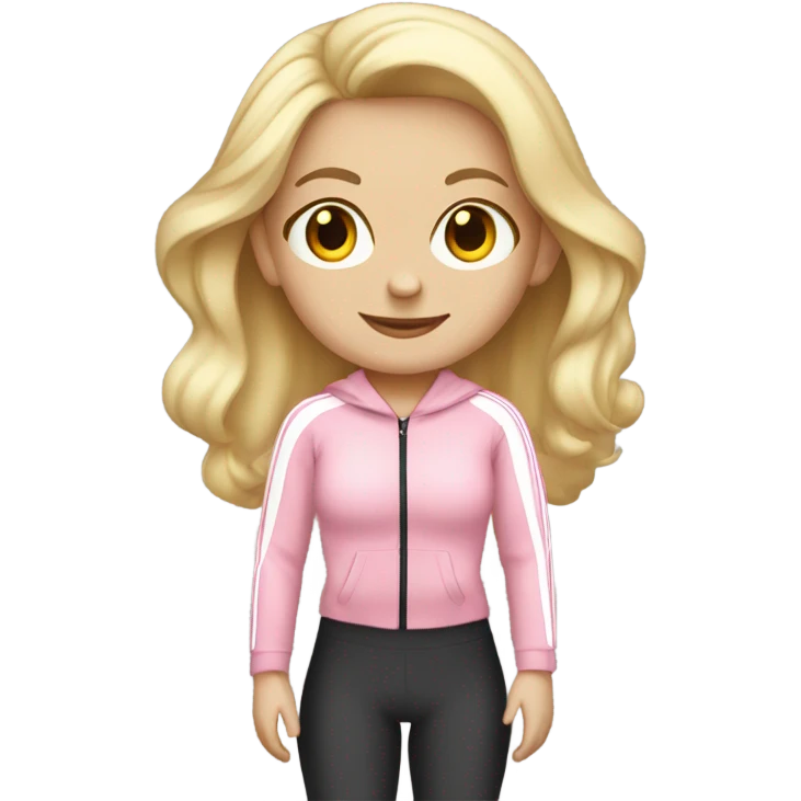 A blonde white girl in a light pink tracksuit with a fitness mat emoji