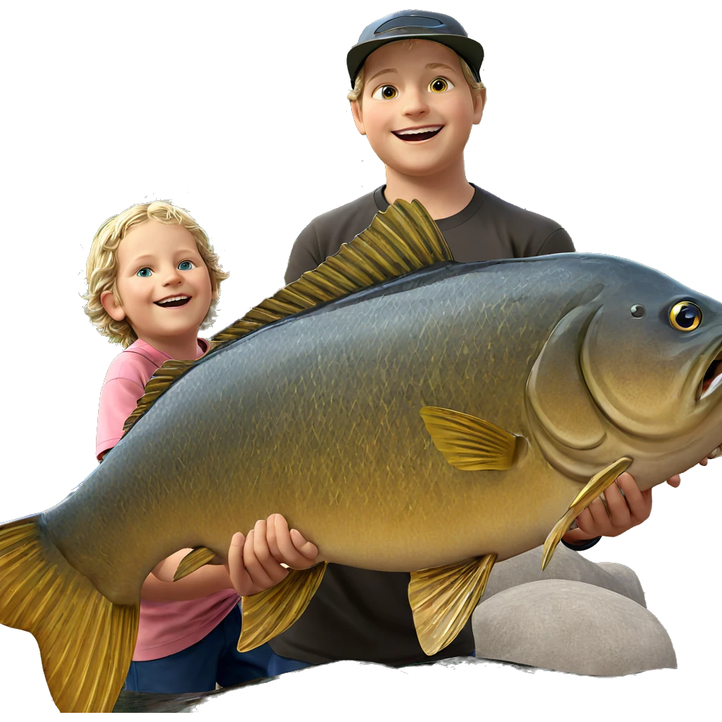 boys with fish outdoors emoji