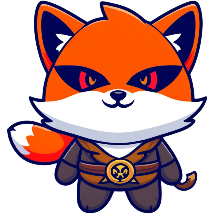 Fox with fiery red eyes, one eye covered with pirate blindfold emoji