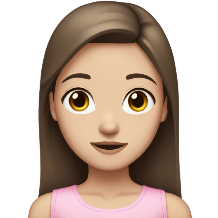 Girl with straight brown hair, brown eyes, pale skin, a pink top and pink bow emoji