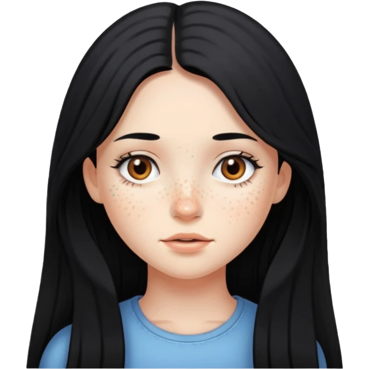 Girl with long black hair and fair skin with freckles emoji
