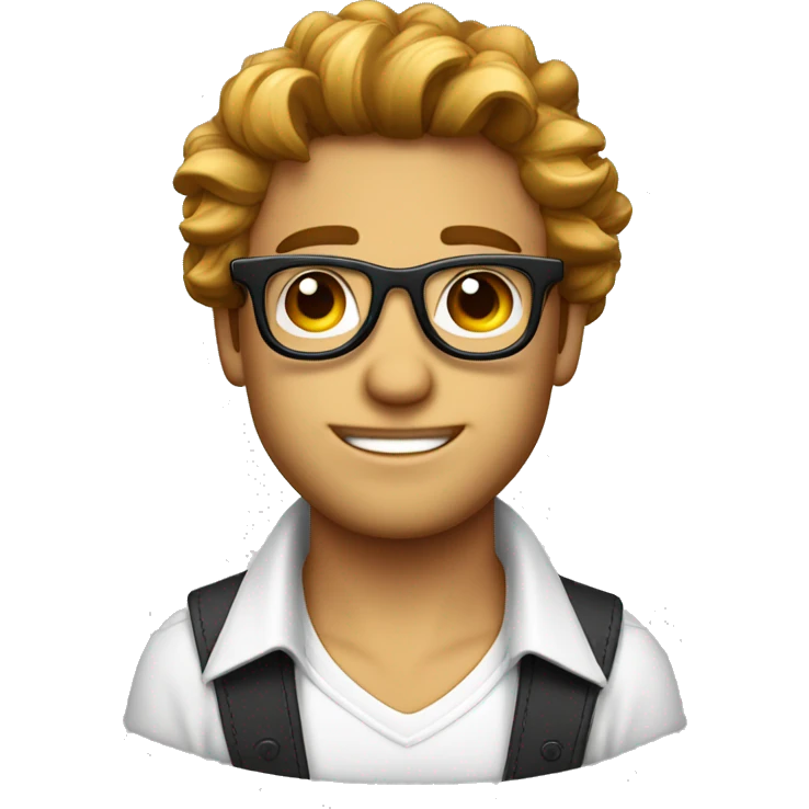 Chico lindo de cabello rubio rizado con gafas y ojos cafés  emoji