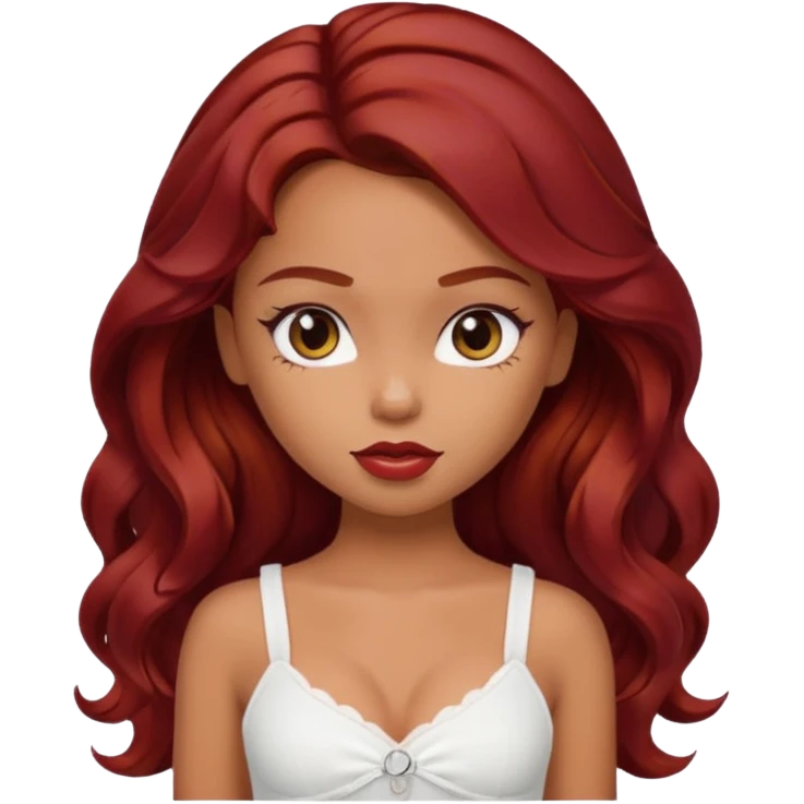 a pretty bratz tan girl with wavy dark red hair wearing a white cami top emoji