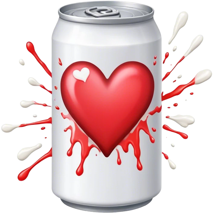 Soda can with heart, exploding white oaint emoji