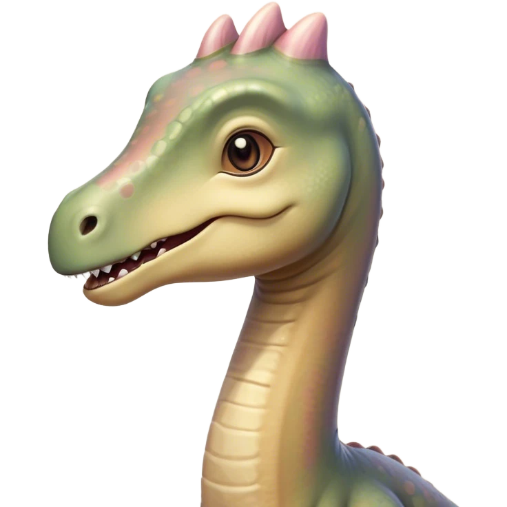 Cinematic Cute Brachiosaurus Portrait Emoji, Head tilted playfully with a warm, endearing smile, featuring a diminutive, almost whimsical head atop an impressively long neck and a sturdy, gentle body, adorned in soft, pastel earthy hues, Simplified yet irresistibly adorable features, highly detailed, glowing with a tender, inviting glow, high shine, affectionate and lively, stylized with a touch of prehistoric whimsy, soft glowing outline, capturing the essence of a playful Brachiosaurus that seems as if it could amble out of the screen into your arms! emoji