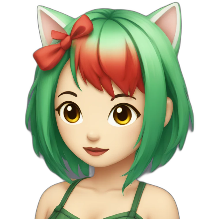 Neko girl with green hair and red eyes emoji