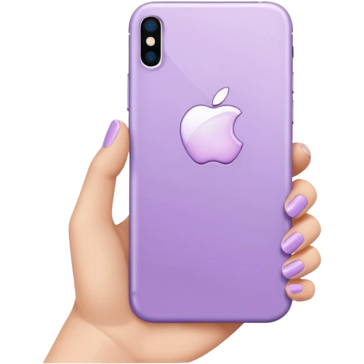 close up of a pastel purple iPhone in hand, shiny finish, iOS Apple emoji style emoji
