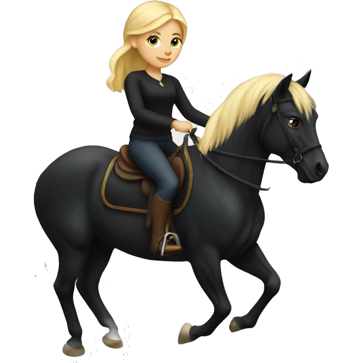 Blonde girl riding black horse  emoji