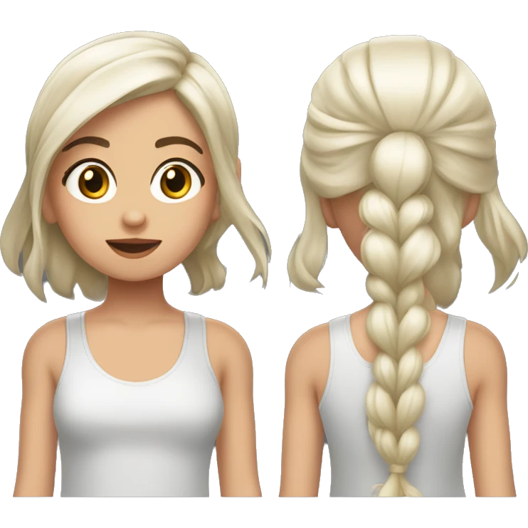 una niña blanca cabello corto en una calle  emoji