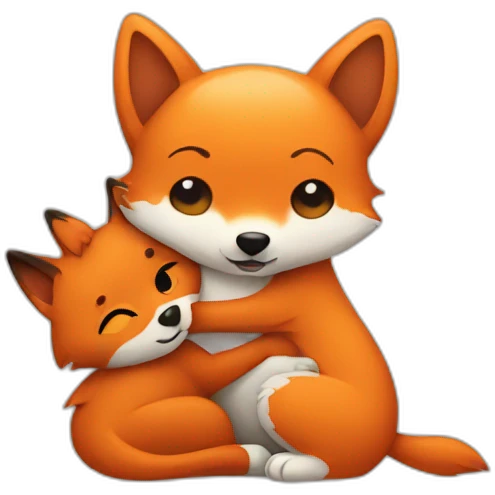 a dog hugging a fox emoji