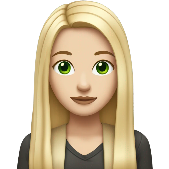White girl with Long straight blonde hair, green eyes, tattoos emoji