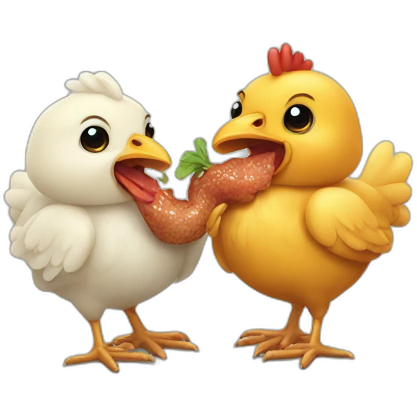 two chickens eating a worm emoji