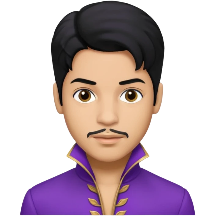 Prince Rogers Nelson with olive skin, black hair, purple outfit emoji