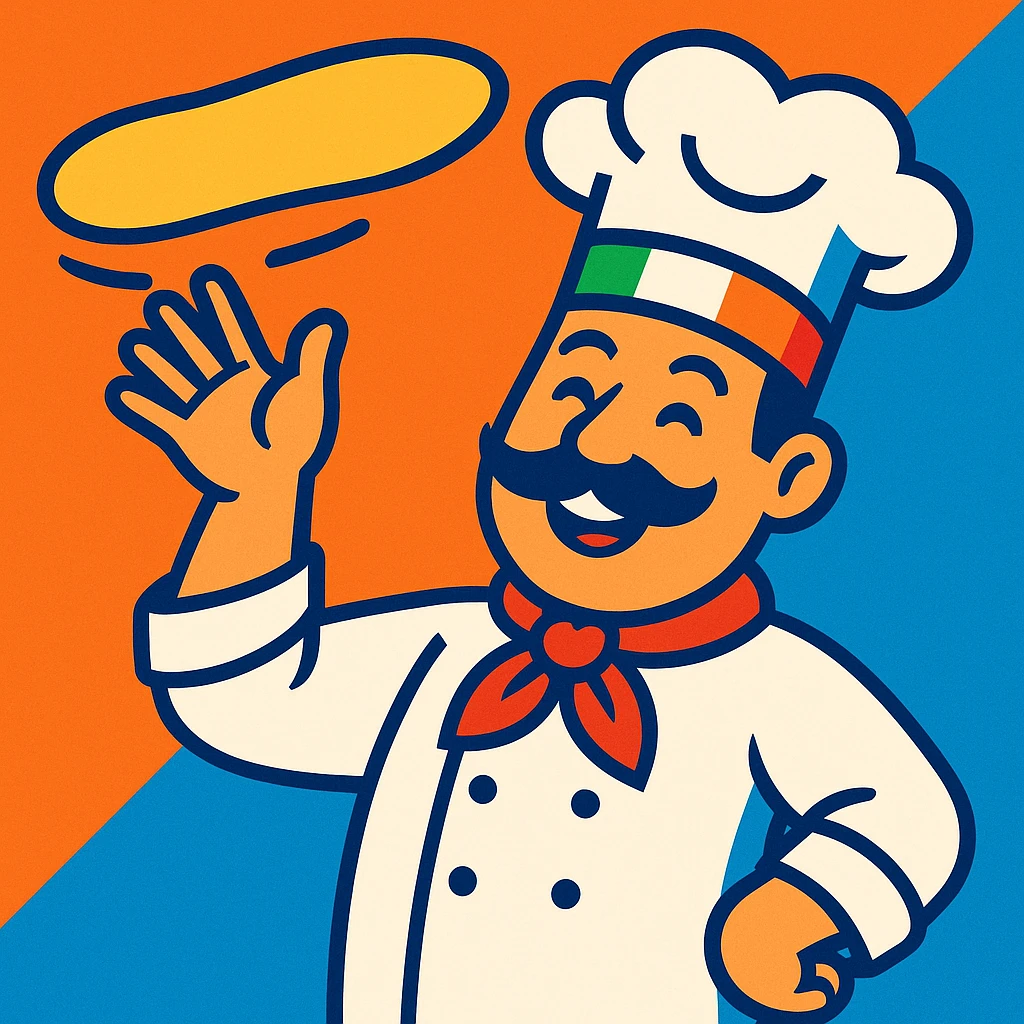 smiling Italian chef spinning pizza dough emoji